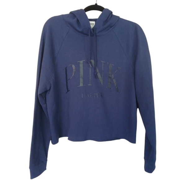 PINK Victoria's Secret Tops - PINK Victoria's Secret NWT Cropped Blue Hoodie Size Extra Large